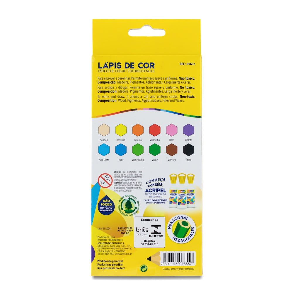 Acrilex Lapices De Colores - 12 Colores - Super Mina 3mm