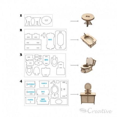 Muebles De Maqueta Sala De Baño Armable 4 Piezas La Princesita