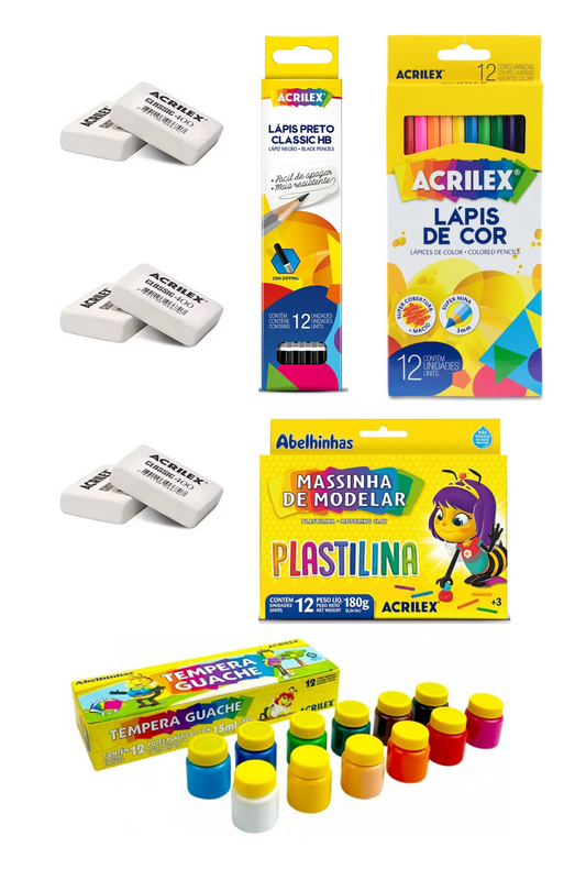 Pack Escolar Acrilex: Lapices, Tempera, Plasticina y más