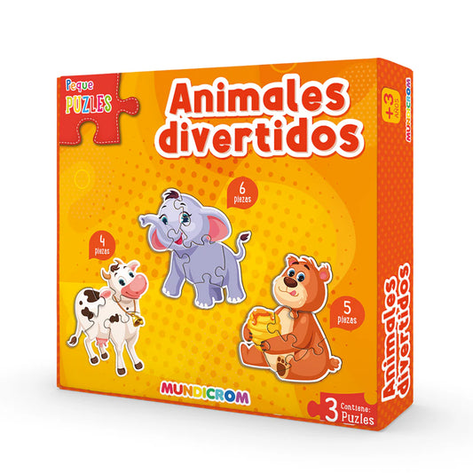 Puzle Animales Divertidos 3 Figuras, Pequepuzle, Para 3 Años